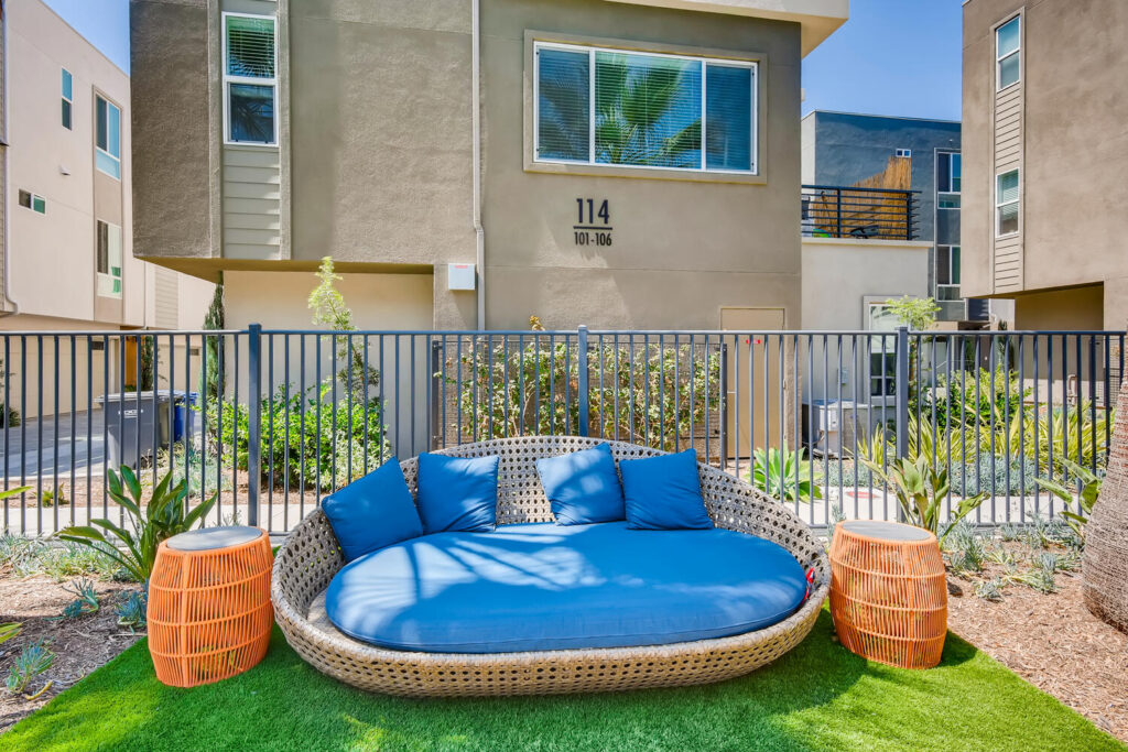 Outdoor couch by the pool deck