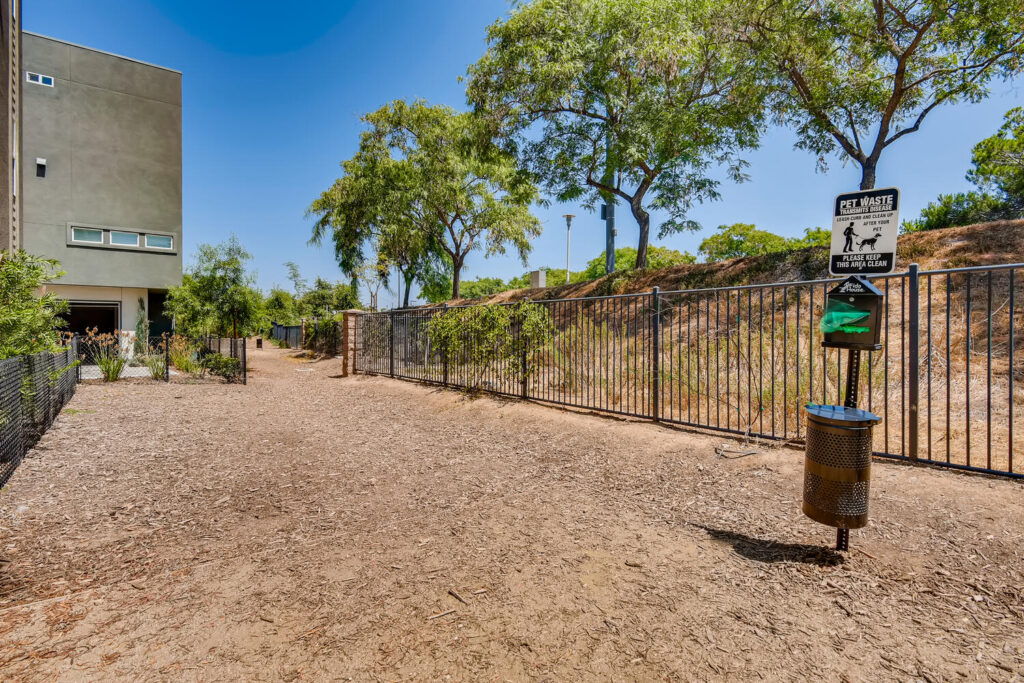 Outdoor dog park with waste station